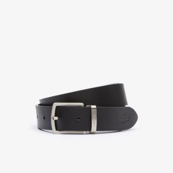 Lacoste Reversible Leather Belt And 2 Buckles Gift Set - Pásy Pánské Černé / Stříbrné | CZ-ky1J4T